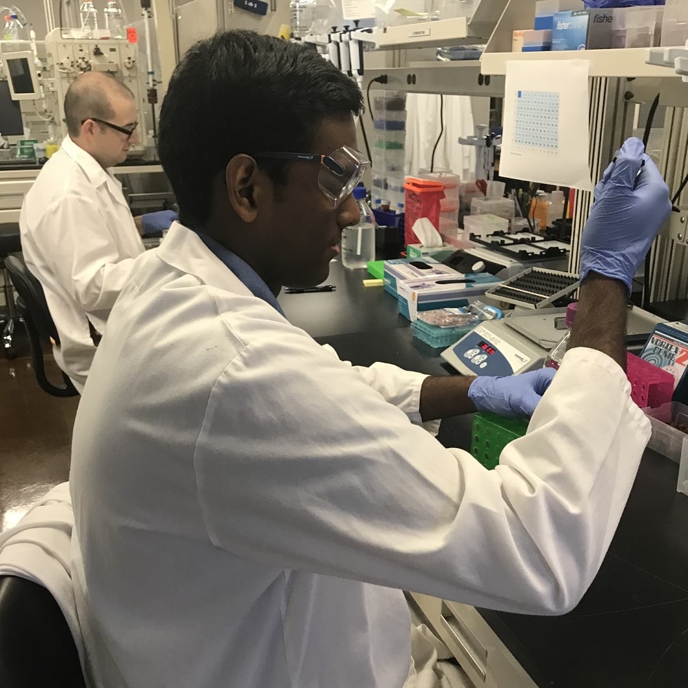 Vignesh Nathan conducts research in his lab.